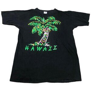 Vintage 90s Poly Tees Hawaii Neon Palm Tree‎ Shirt Adult Size XL